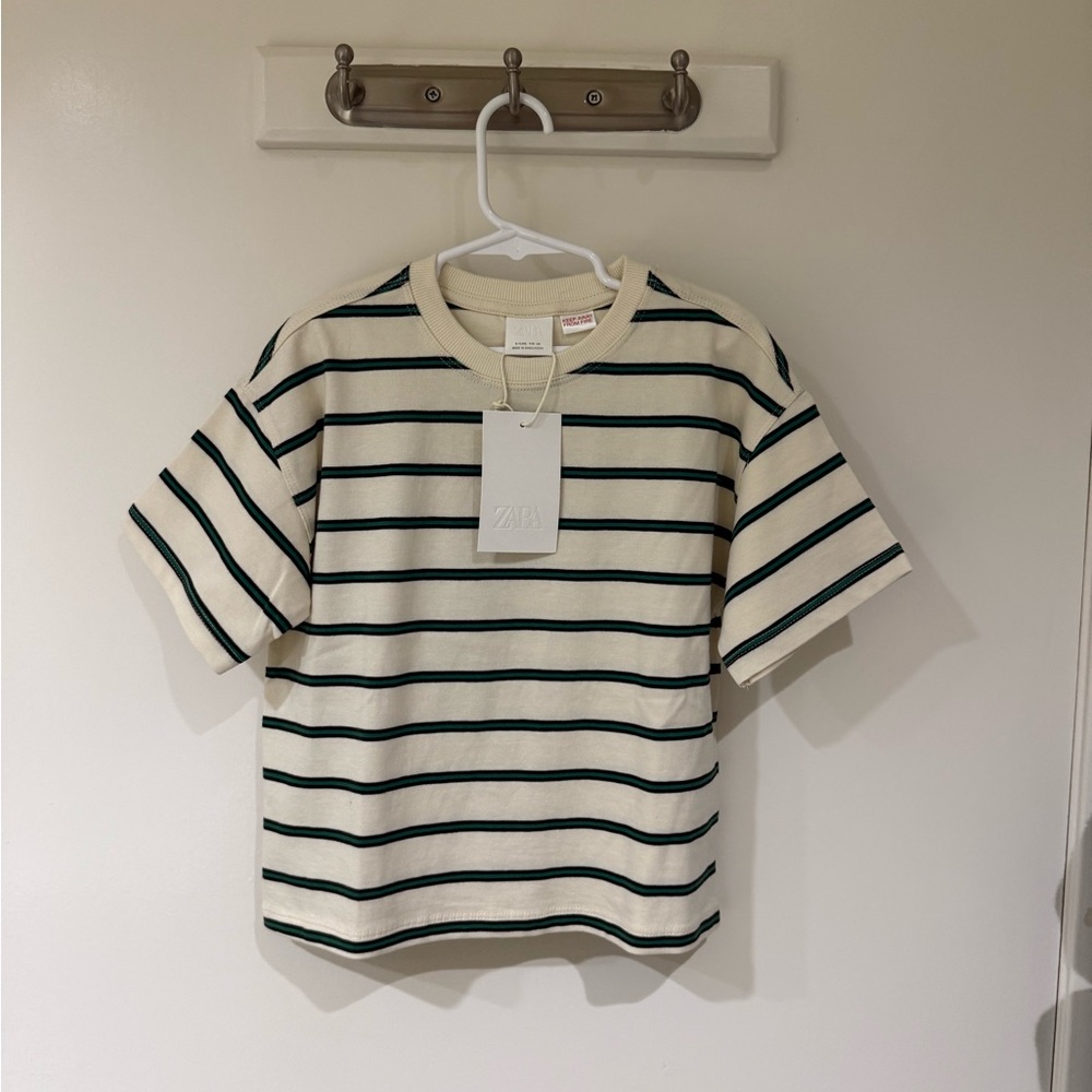 Zara Striped Cream/Green Tee 5 Years NWT